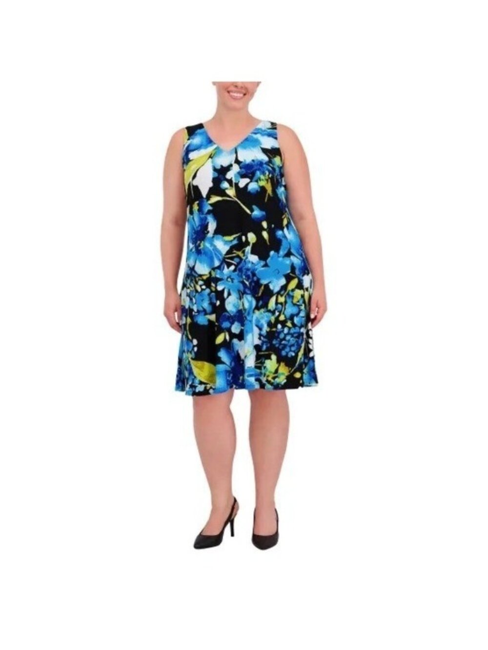 NWT Anne Klein Women's XL Sleeveless Tropical Floral A line Knee Dress B1415